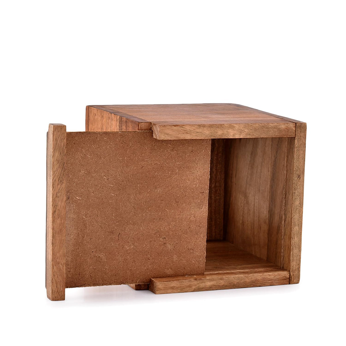 NIRMAN Acacia Wood Square Tissue Box with Slide-Out Bottom for Bathroom, Bedroom, Dinner Table, Office (5.5" x 5.5" x 6")