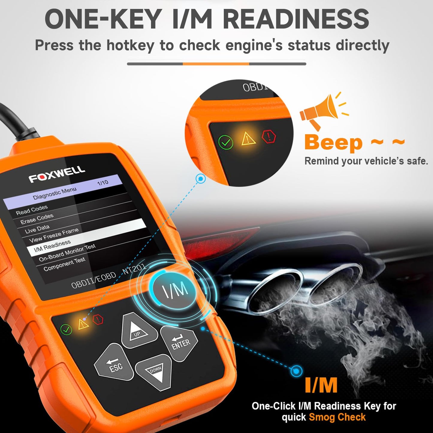 FOXWELL NT201 OBD2 Scanner Code Reader for Cars and Trucks Check Engine Light, Read and Clear Fault Codes, Live Data Diagnostic Tool for All Cars After 1996