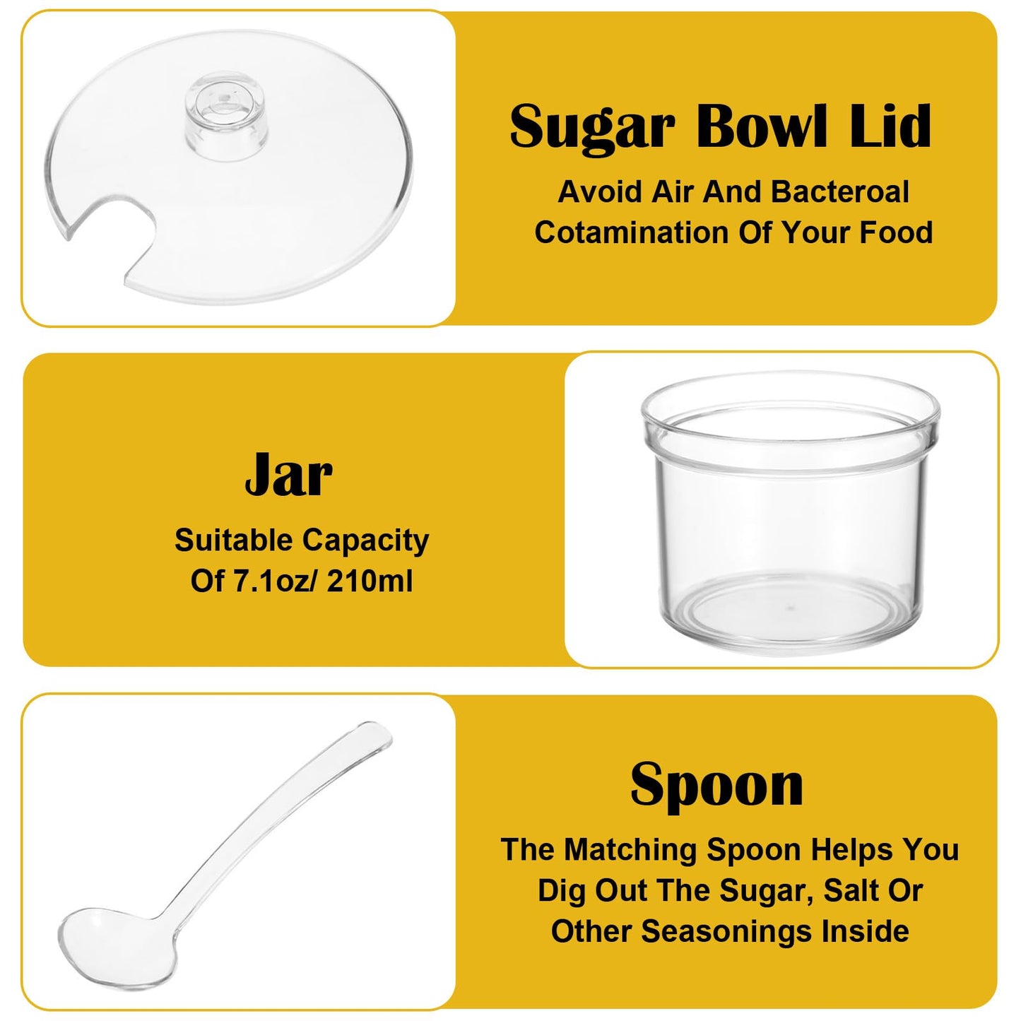 Kegeeei 12-Piece Acrylic Sugar Bowls with Lid and Spoon, Clear Salt & Spice Containers, Candy Dispenser for Coffee Bar, Ice Cream Sundae Toppings & Hot Cocoa Station (7.1 oz)
