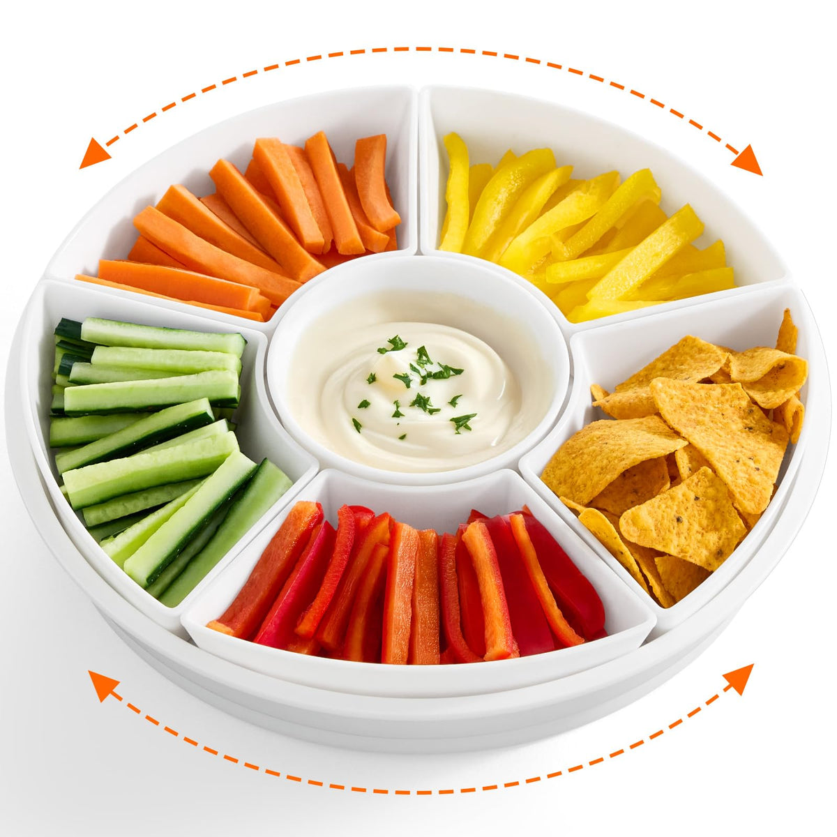 Lifewit Plastic Rotating Divided Serving Tray, Chips and Dip Serving Dish Bowl for Party Entertaining, 29 cm/11.5" Round Divided Platters, Lazy Susan Organizer for Fruit/Veggie/Snack/Candy/Taco/Cheese