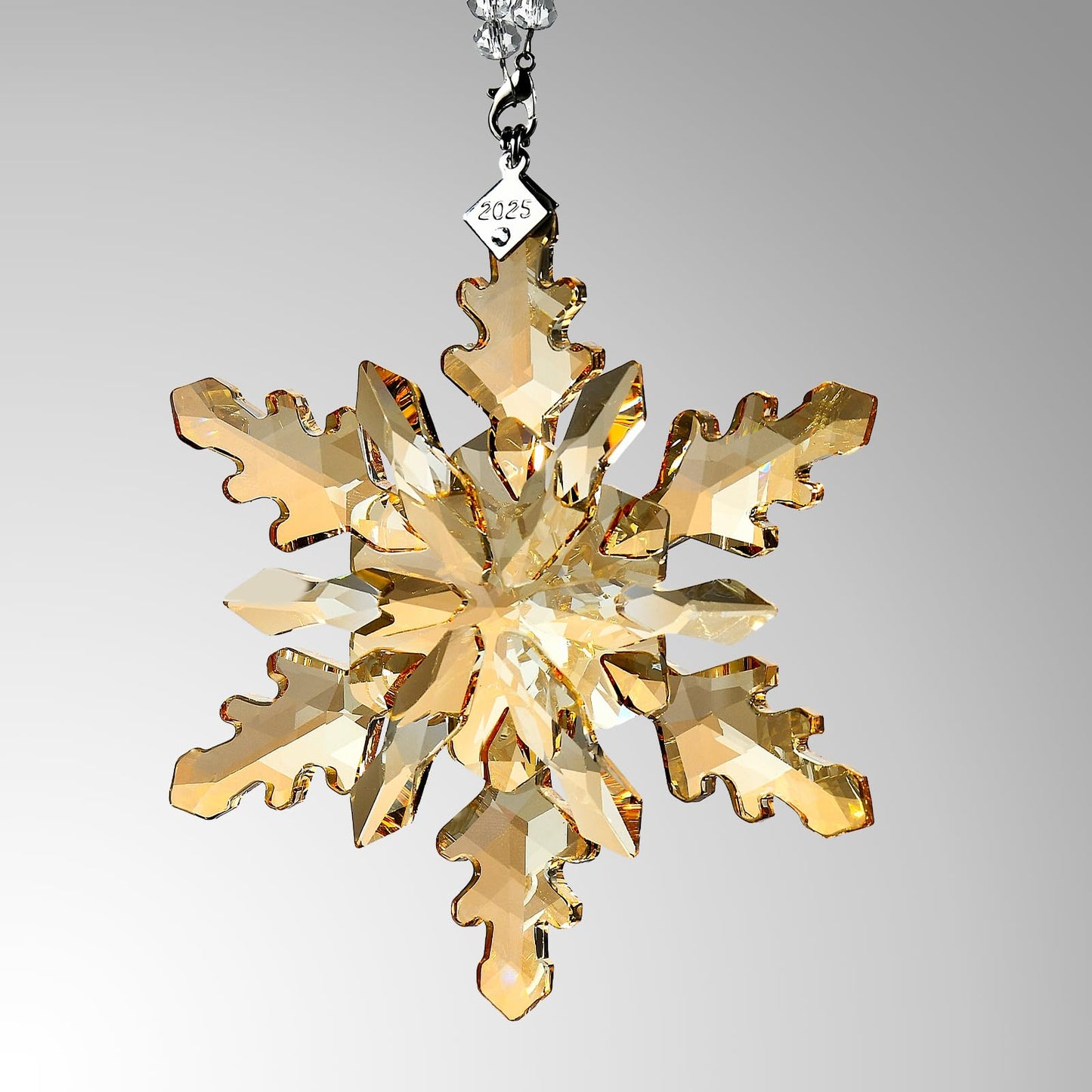 2025 Annual Edition Snowflake Crystal Christmas Ornaments,Christmas Tree Ornaments Crystal Sun Catcher Home Hanging Decor (25-Champagne Gold)