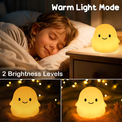 PSDRIQQ Cute Ghost Night Light Squishy Silicone Nursery Nightlight Dimmable Rechargeable Bedside Lamp with Timer & Tap Control, Christmas Gift Halloween Decor