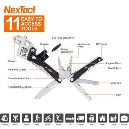 NexTool W4 Adjustable Ratchet Wrench Multitool, 11-IN-1 Foldable EDC Tool with Pliers, Knife, Saw and Screwdriver, Multi Tool for Camping, DIY, and Gifts for Him