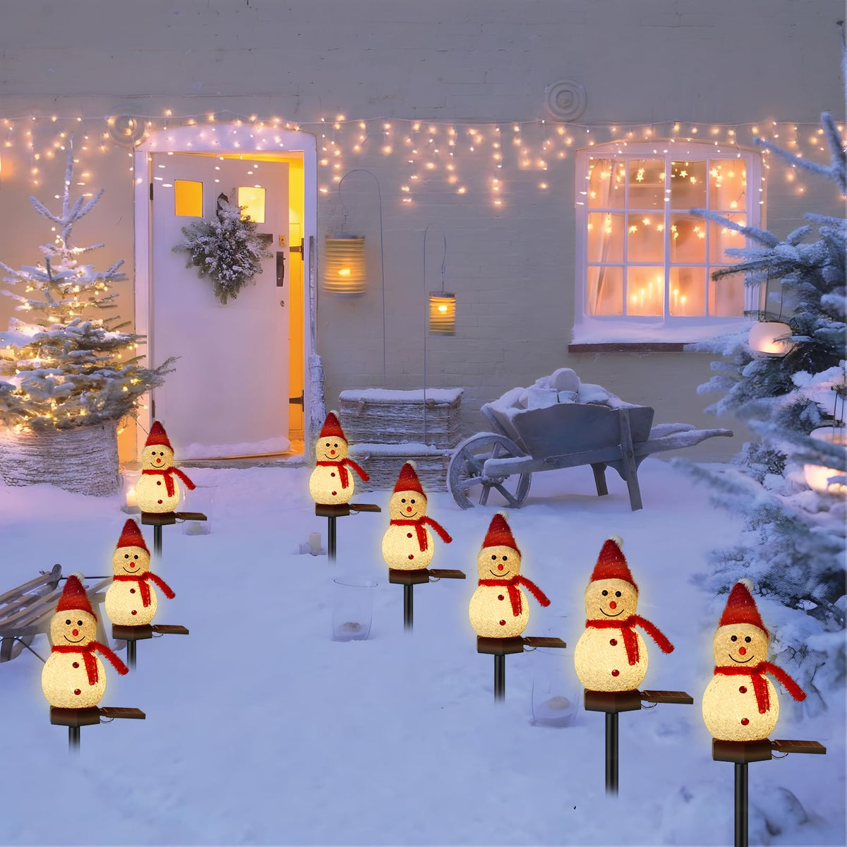 Solar Christmas Decorations Outdoor, 8PCS Snowman Shape Solar Christmas Stakes Lights, Xmas Pathway Lights for Xmas Yard, Garden, Patio Decor