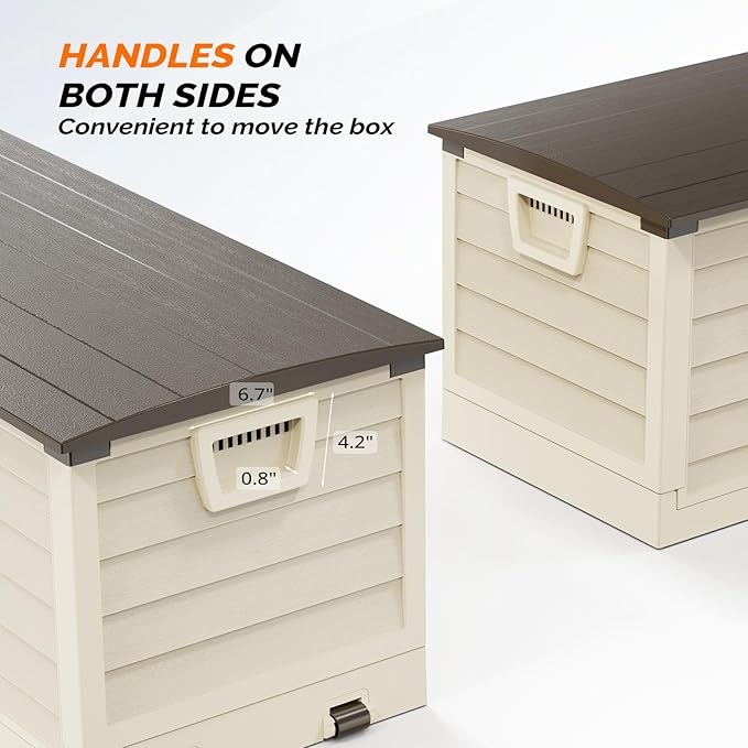 VINGLI 75 Gallon Collapsible Outdoor Storage Box, Simple-to-assemble Plastic Storage Containers with Lid, Patio Deck Box Furniture for Garden, Pool, Balcony, Yard (Coffee)