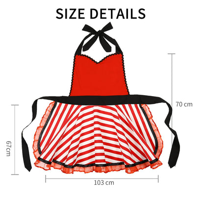 Violet Mist Lovely Retro Kitchen Aprons Women Girl Red Sweetheart Striped Apron for Ladies Cute Lace Apron Vintage Apron Red Christmas Apron 1950s French Maid Cooking Apron Adjustable Waist Mom Gift