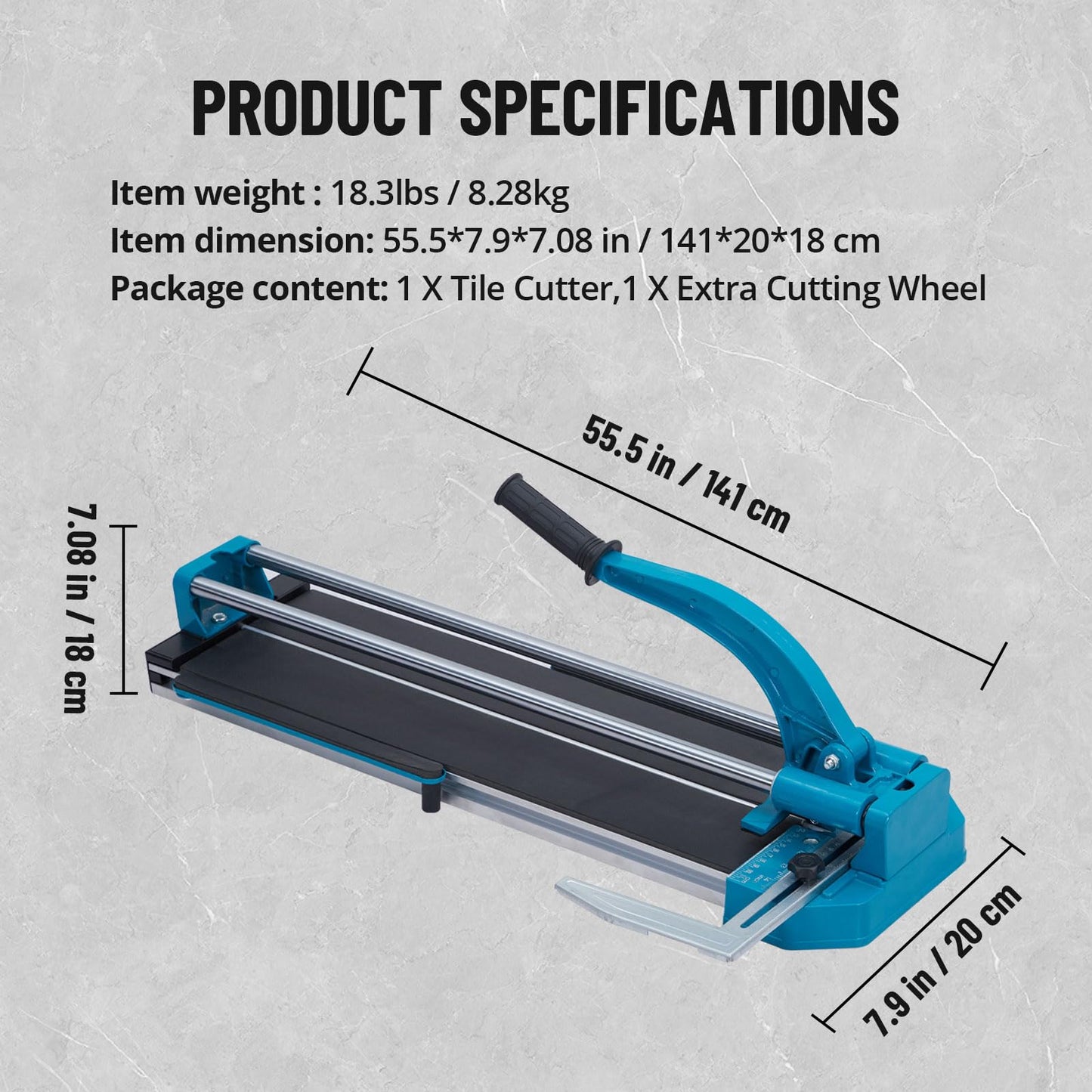 EliteEdge EliteEdge Manual Tile Cutter - Double Rails Precision, 48" Porcelain Ceramic Cutter, Tungsten Carbide Cutting Wheel, Precision Cutting, Anti-Skid Feet, Removable Scale