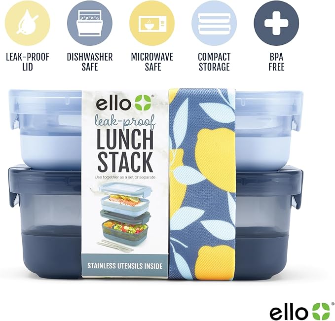 Ello 2-Pack Lunch Stack Plastic Food Storage Container Bento Box