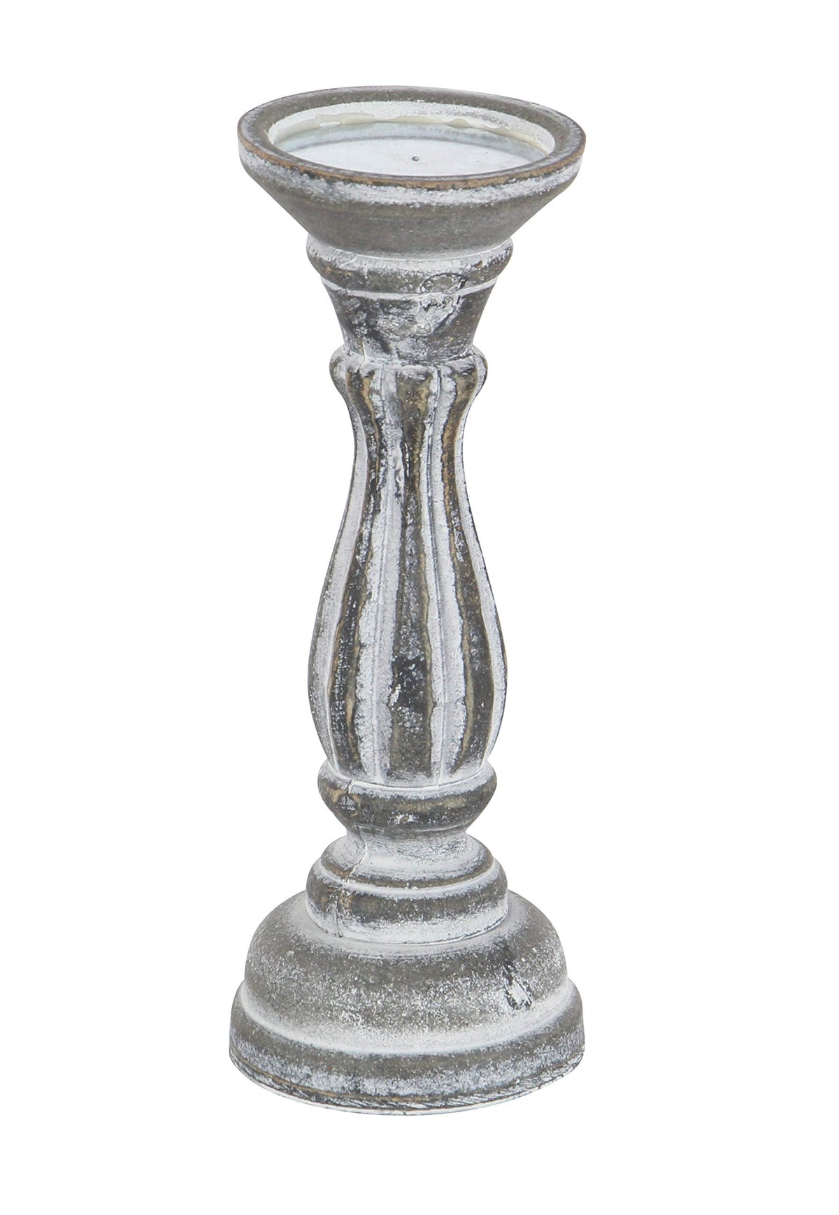 Deco 79 Wooden Decorative Candle Holder Distressed Turned Candle Stand, Set of 3 Candlestick Holder 15", 13", 11"H, Gray