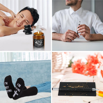 Kolewo4ever 9 Pcs Christian Gifts for Men Religious Gift for Dad Inspirational Gifts Set for Father Spiritual Religious Catholic Gift Box for Male Friends Co Workers