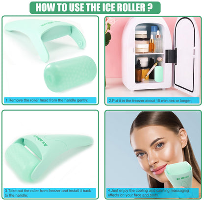 Ice Roller for Face and Body Massage, Facial Roller Skin Care Tool for Reduce Wrinkles and Puffiness, Migraine Pain Relief and Skin Tighten, Cold Therapy for Cooling and Calming(Green)