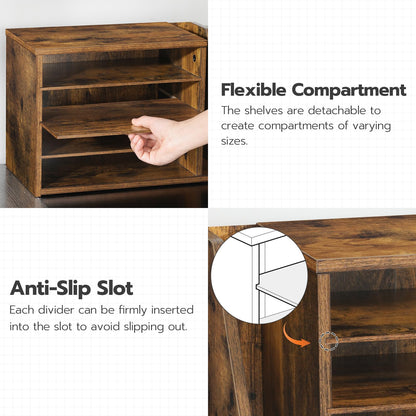HOOBRO Mail Sorter, Literature Organizer with Adjustable Shelves, Paper Organizer for Office, Home, Wood Countertop File Holders, Mails, Magazines, Rustic Brown FG41WF01