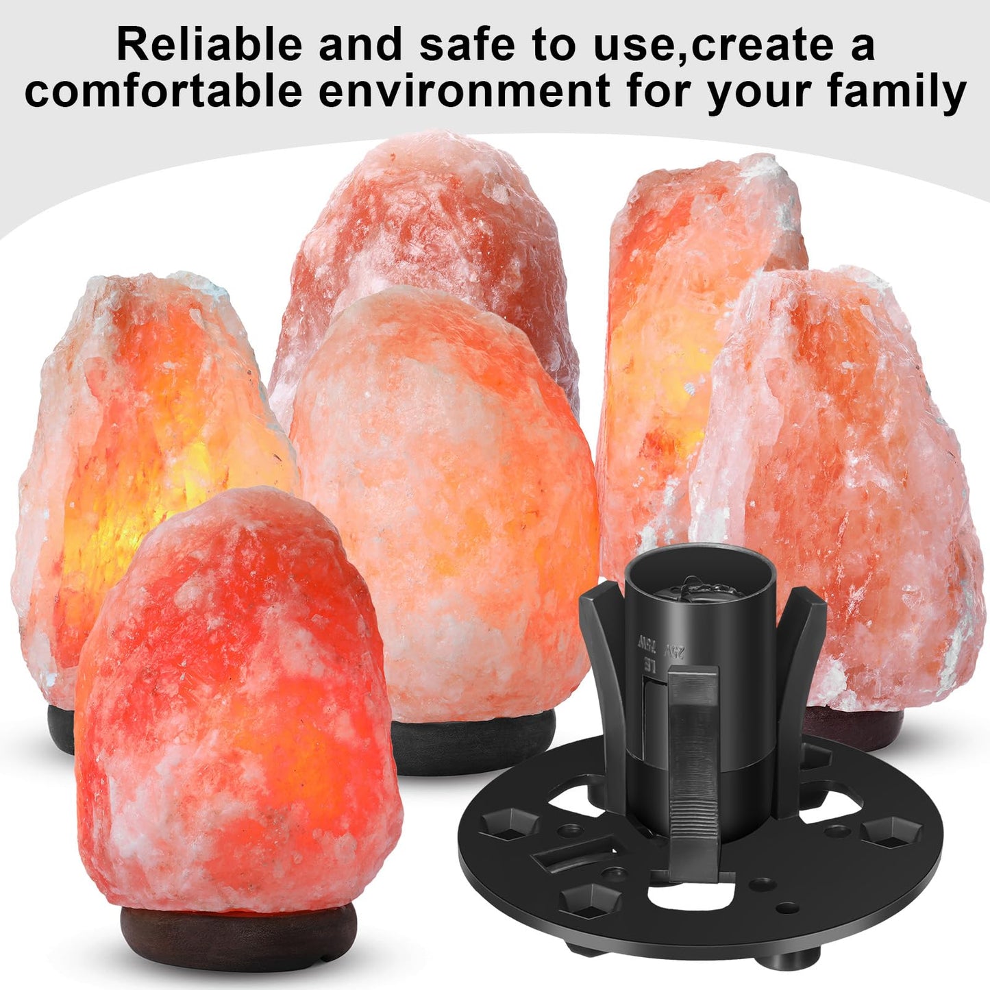 Glooglitter 3 Pack Salt Lamp Cord Replacement 5.9 Feet Original Lamp Dimmer Switch with Cord and Base Assembly for E12 Salt Lamp, Black UL Certification Cord