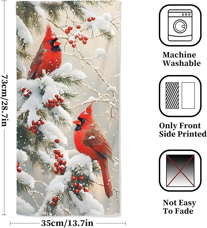 Red Birds Hand Towels Decorative Berry Branch Winter Kitchen Towels Soft