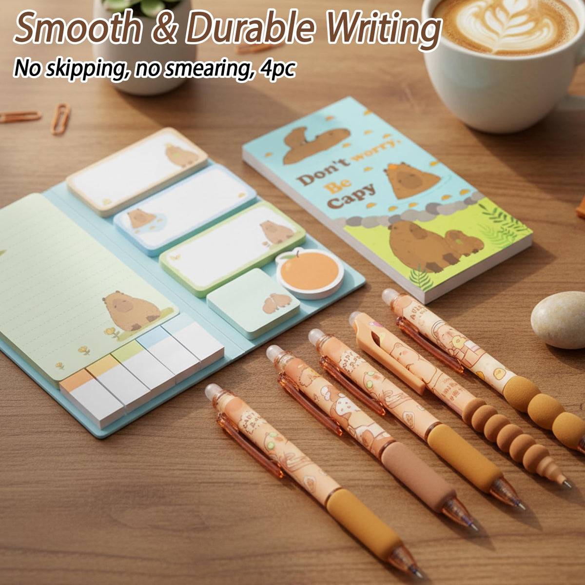 Capybara Stationery Set, School Supplies for Girls, 7 PCS Cute Office Supplies with Pencil Case, Pens and Sticky Notes, Capybara Gifts Party Favor for Stationery Back to School Office Supplies
