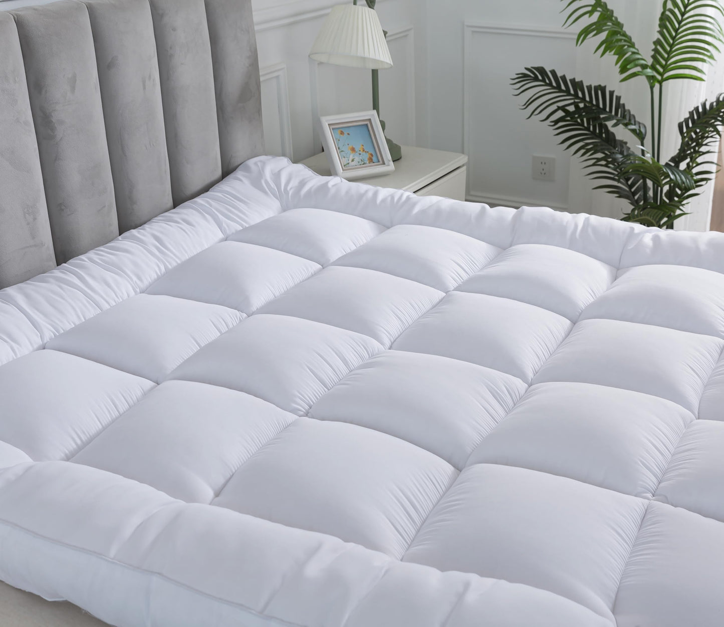 Hotel Quality Box Stitched Microfibre Mattress Topper 5cm Super soft Heavy Fill Orthopaedic Anti Allergy Quilted Mattress Topper (Double,137Cm X190cm)