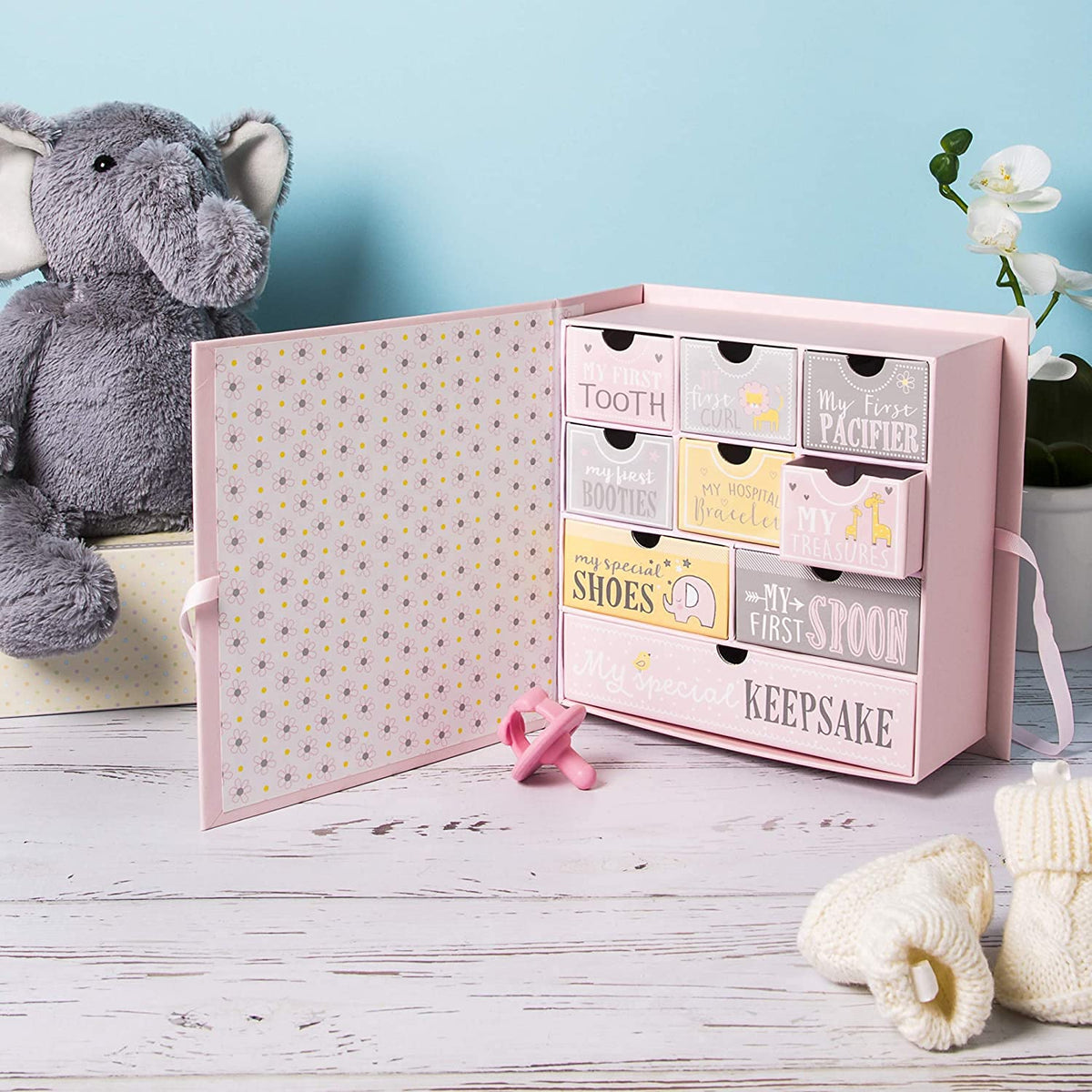 VOTUM Baby Keepsake Box for Treasured Memories, Fairytale - Lightweight, Handcrafted Boxes with 9 Labeled Compartments for First Memories - Gender Neutral Baby Shower Gifts for Girls, Boys