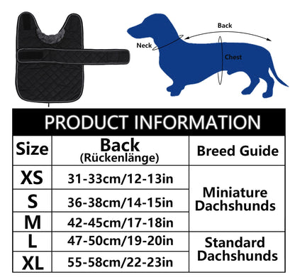 Warm Thermal Quilted Dachshund Coat, Dog Winter Coat with Warm Fleece Lining, Outdoor Dog Apparel with Adjustable Bands-Black-S