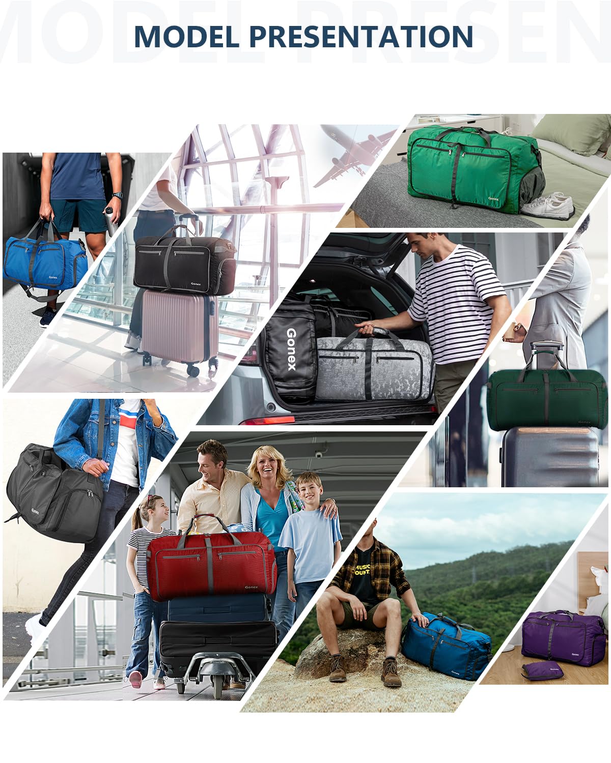 Gonex 40L Large Foldable Travel Duffle Bag with Shoes Compartment, Packable Lightweight Water Repellent Duffel Bag for Camping Gym Weekender Bag Deep Blue