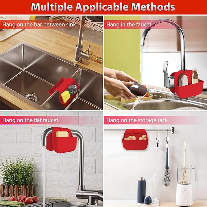 Sponge Holder for Kitchen Sink, Silicone Sink Saddle Caddy Organizer Rack