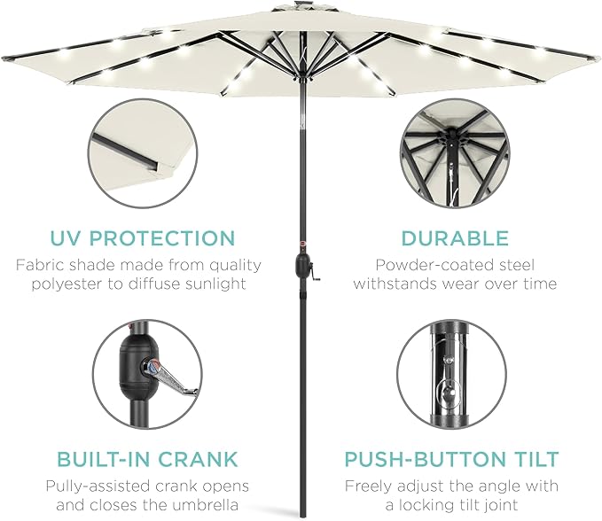 Best Choice Products 10ft Solar Polyester LED Lighted Patio Umbrella w/Tilt Adjustment and UV-Resistant Fabric