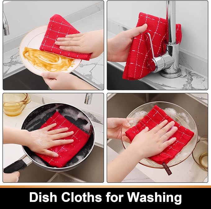Mordimy 100% Cotton Terry Cloth Dish Cloths, Soft and Absorbent Checkered Dish