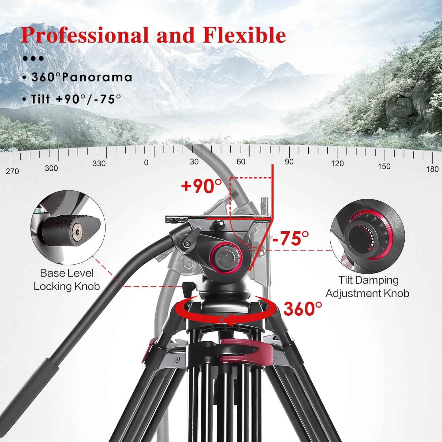 miliboo Carbon Fiber Tripod,Camera Tripods Stand with Infinitely Damped Head,Professional Photography Equipment Kit,75mm Bowl,Max Load 33 lbs,Heavy Duty Tripod with Ground Extender（MTT609B）