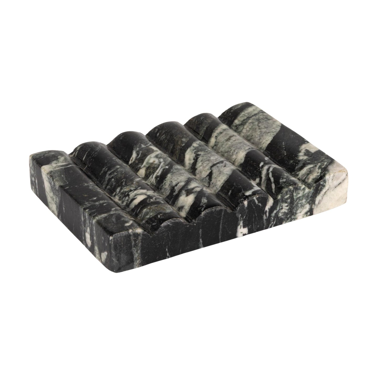 Creative Co-Op Mélange Marble Soap Dish, Black and Beige