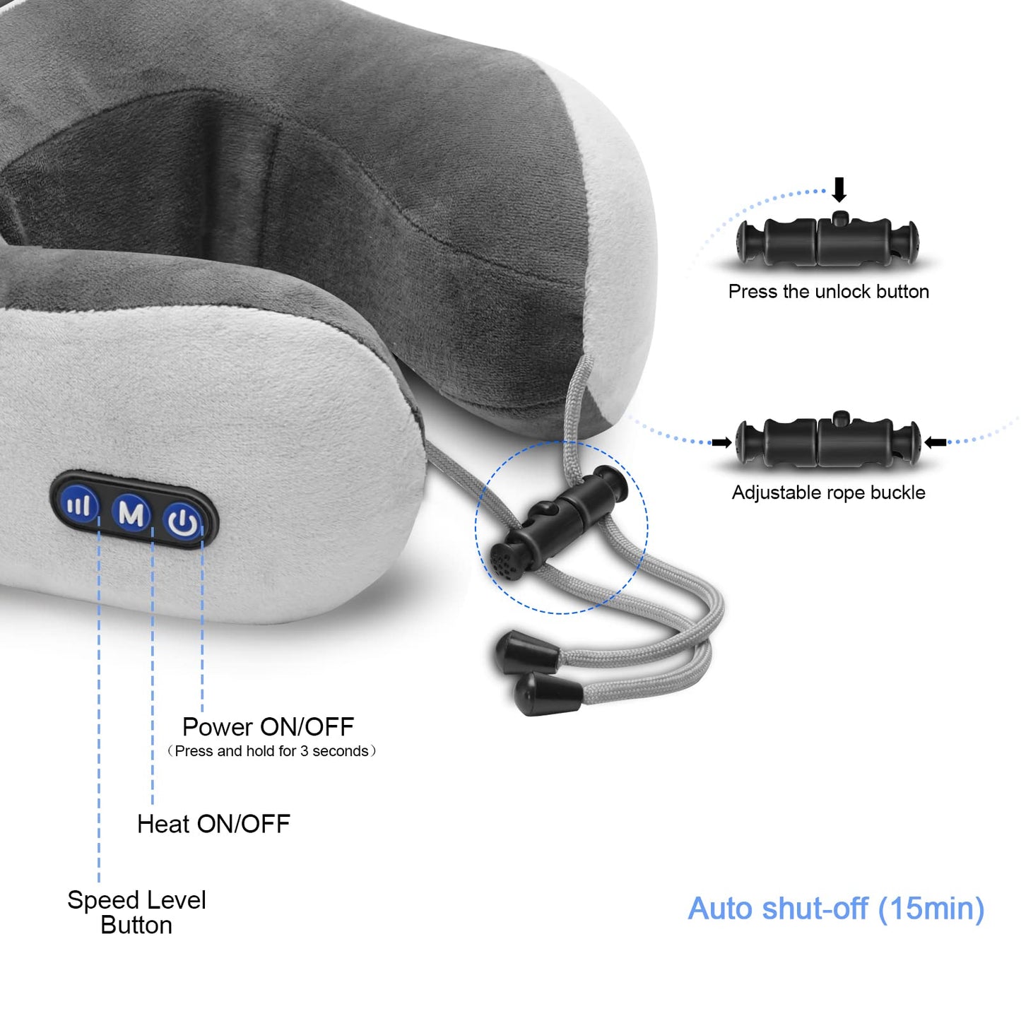 Travel Neck Pillow/Electric Neck Massager with Heating, Memory Foam Pillow for Neck Pain Relief, Neck Support Pillow for Airplane, Car, Office, Gift (Grey)