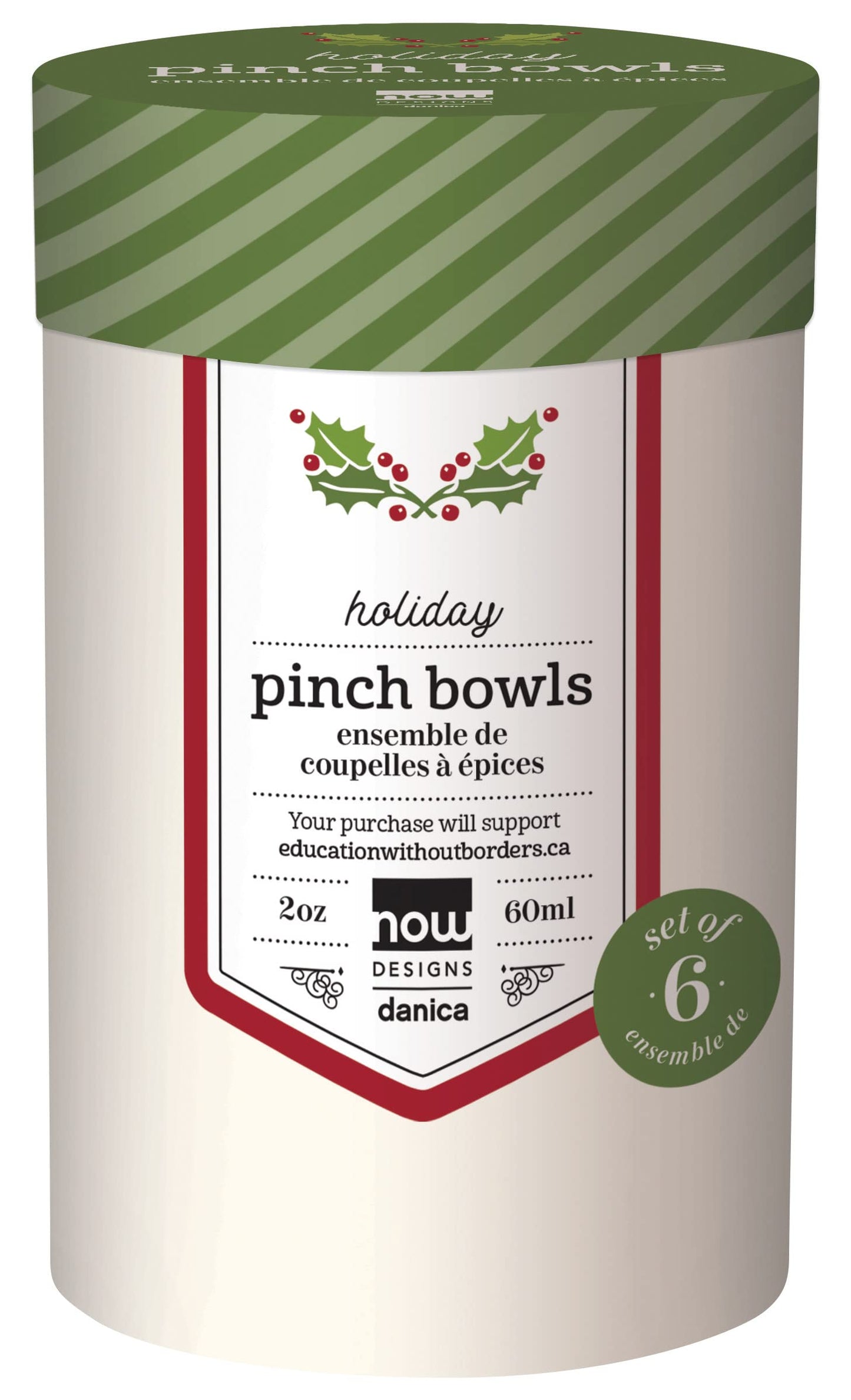 Now Designs Christmas Decor Ceramic Pinch Bowl Set, Soy Sauce Dish, Set of 6, 2 oz
