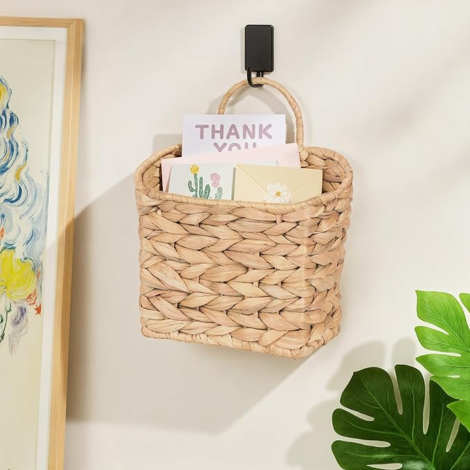Set of 2 Hanging Basket, Wicker Wall Basket Natural Water Hyacinth, Hanging