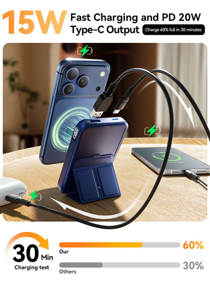 Magnetic Portable Charger, 10000mAh Wireless Power Bank with 20W USB-C Fast Charging, Foldable Stand & LED Display Magnetic Battery Pack, Compatible with iPhone 16/15/14/ All Series