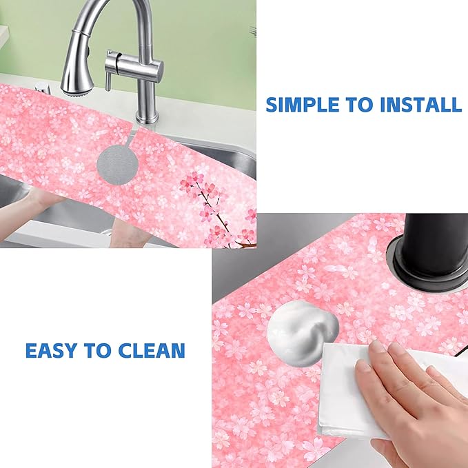 Spring Cherry Blossom Kitchen Sink Splash Guard Absorbent Fast Drying Mat