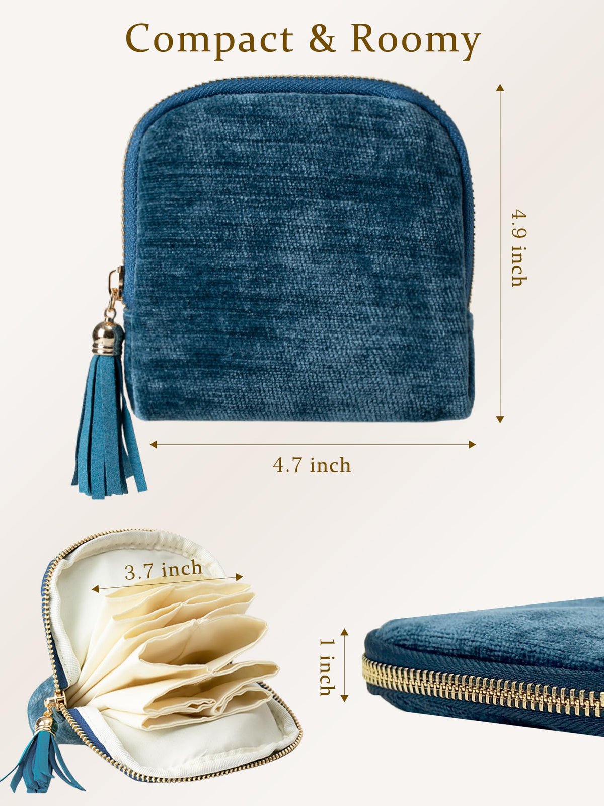 JEYDER Travel Jewelry Case for Women – Velvet Layered Organizer with Zippered Pocket, Jewelry Box for Necklaces, Earrings, Bracelets & Rings, Birthday & Valentine Gift(5 Colors)(Deep blue)