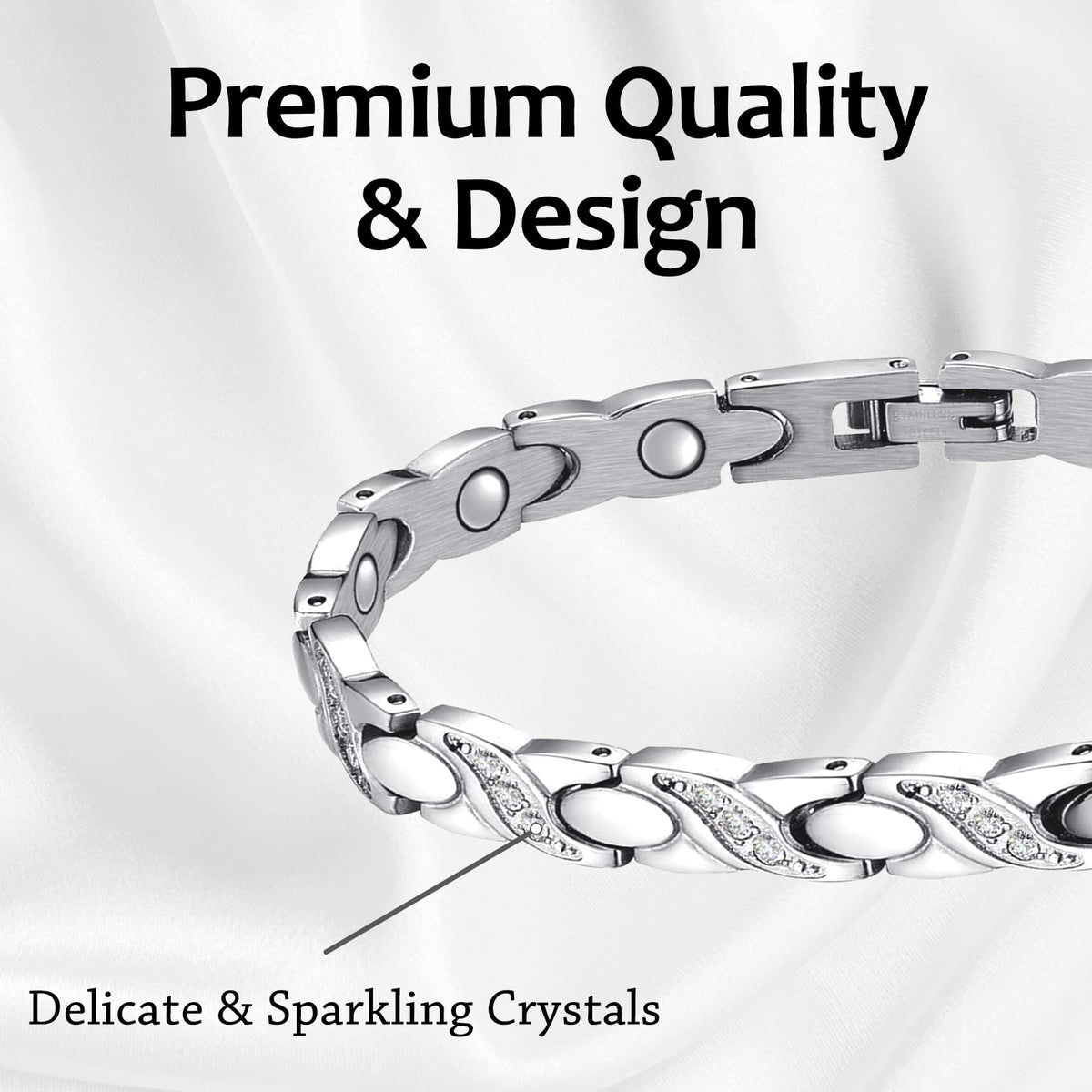 Feraco Magnetic Bracelet Ring for Women Titanium Steel Magnetic Bracelet with Magnets Sparkling Crystals