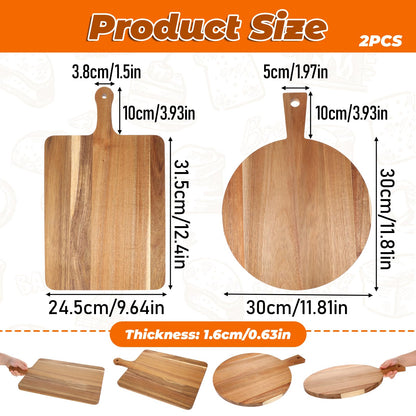 2 Pcs Wood Cutting Board with Handle Decorative Wooden Serving Board Large Chopping Cutting Board Set Charcuterie Board for Cheese Board Meat Bread Chopping Blocks