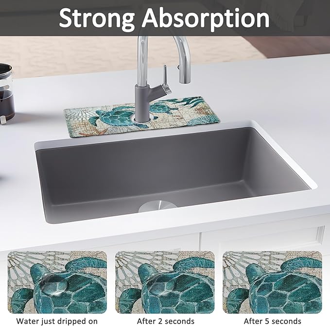 15" X 5.5" Kitchen Sink Splash Guard Faucet Mat Sea Turtles Super Absorbent
