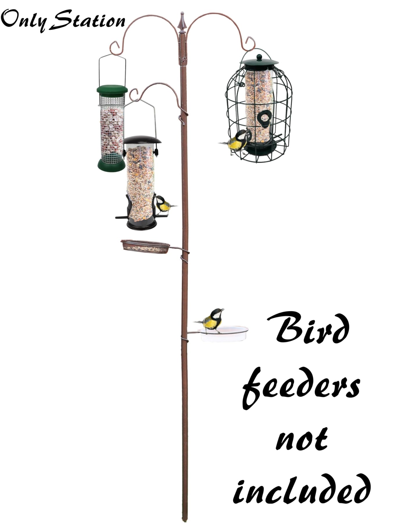 DIVCHI Bird Feeders Hanging Station With 2 Dishes Feeder Pole, Feeding Station, Metal Bird Feeder Stand, Feeders For Small Birds Garden Decorations (Only Station, Feeder Not Included)