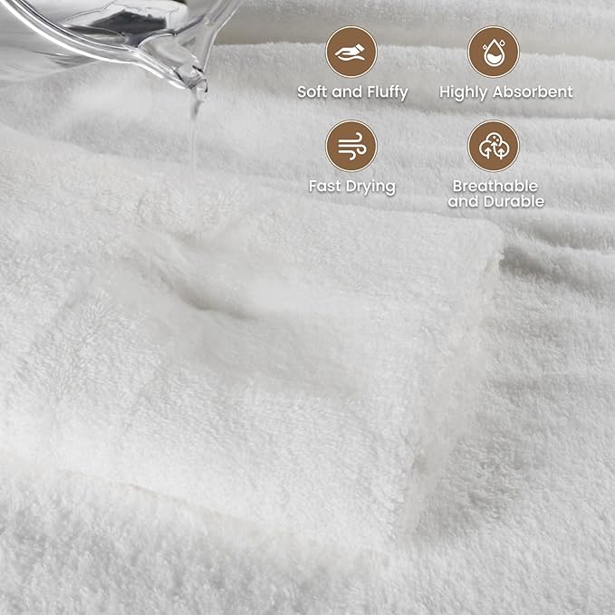 SEMAXE White Bath Towel for Bathroom, 100% Cotton Towel