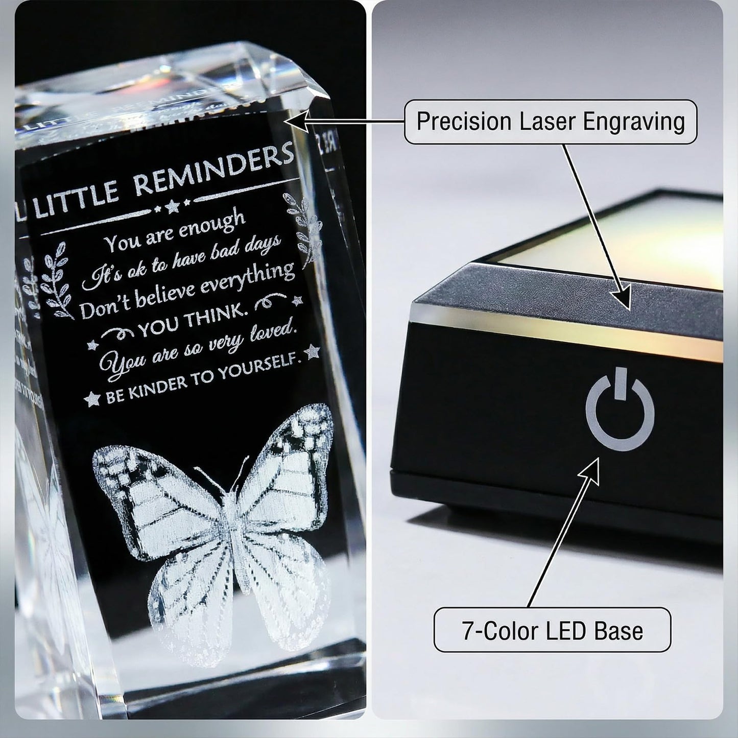 Movdyka Inspirational Gifts 3D Crystal Decor with LED Light Base - Laser Engraved You are Enough, Home/Desk/Room Decor for Teen Girls, Thoughtful Holiday/Thanksgiving/Graduation Gifts for Women Men