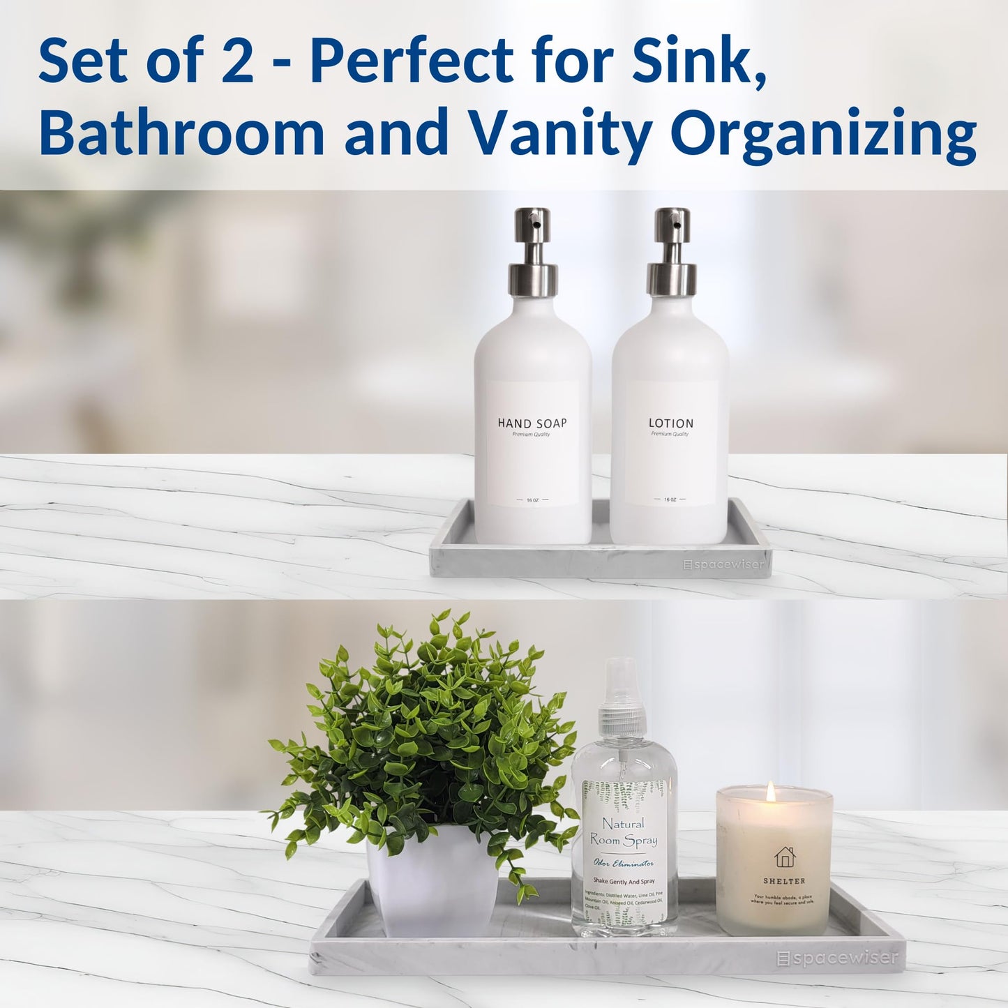 Spacewiser Countertop and Vanity Tray - 2 PC (11” and 7”) Shatterproof Silicone Kitchen and Bathroom Trays for Counter, Kitchen Soap Dispenser Tray, Vanity Trays for Bathroom, Perfume Key Tray