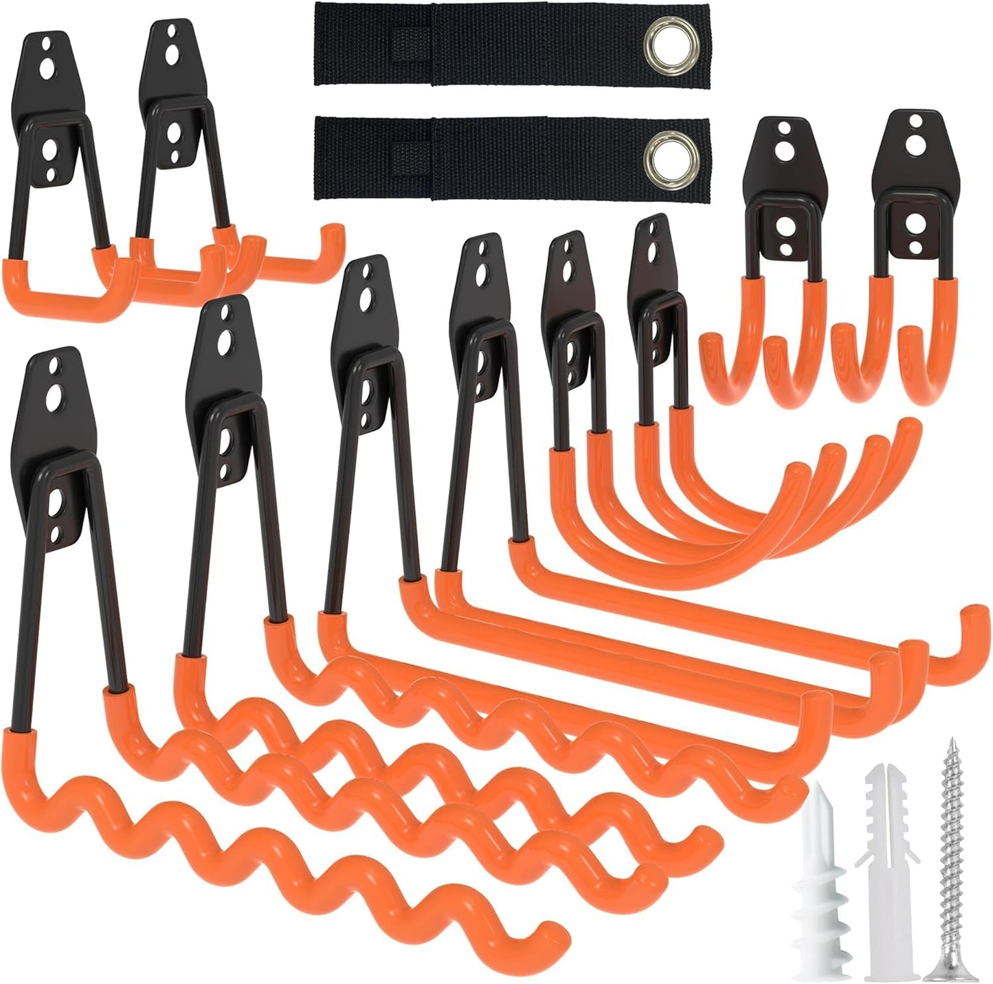 HSTMYFS 10 Pack Heavy Duty Garage Hooks with 2 Extension Cord Holder, Utility Steel Storage Hooks, Wall Mount Hooks & Tool Organiser Hanger, Hanging for Bike, Garden & Shed Tools, Ladder, Hose