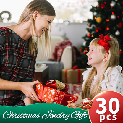 Gushu 30 Pairs Christmas Earrings for Women, Xmas Gifts Holiday Cute Stud Earrings Hypoallergenic Christmas Tree Snowflake Bow Snowman Stocking Santa Claus Elk Stud Festive Party Jewelry Gifts