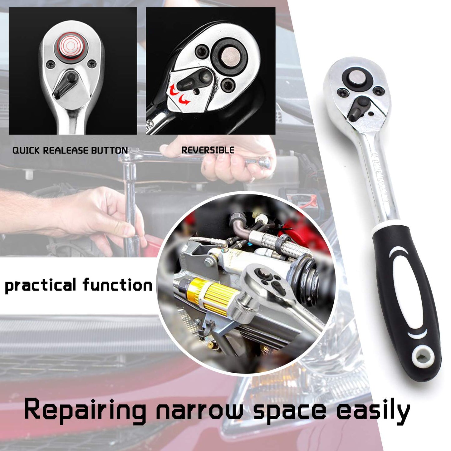 LUOWAN 46 Piece 1/4 Inch Drive Socket Set&Tool Sets,Ratchet Wrench Set with 4-14mm Cr-V Sockets,Screwdriver Bits,Extension Bars for Household Car Bike Repair