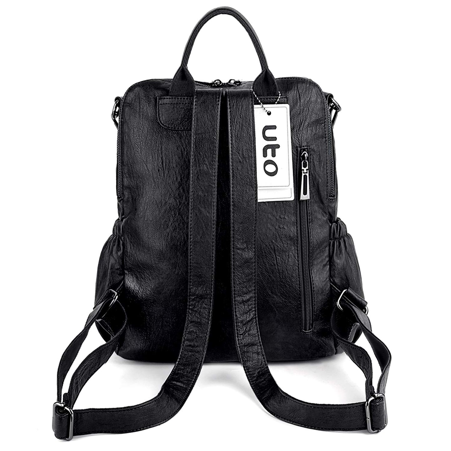 UTO Laptop Backpack Womens Teenage Girls School Bag Ladies Travel Rucksack Multi Compartments Anti Theft Pocket PU Leather Black