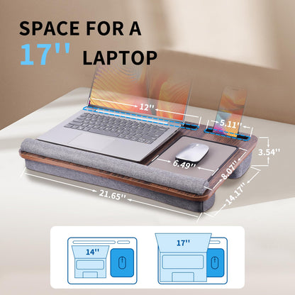 Heyfriday Home Office Lap Desk with Wrist Rest Wrist Rest, Mouse Pad, and Phone Holder Large Laptop Bed Desk for Notebook, Laptop, Tablet, Lap Stand Fits Up to 17 Inch Laptops (Brown)