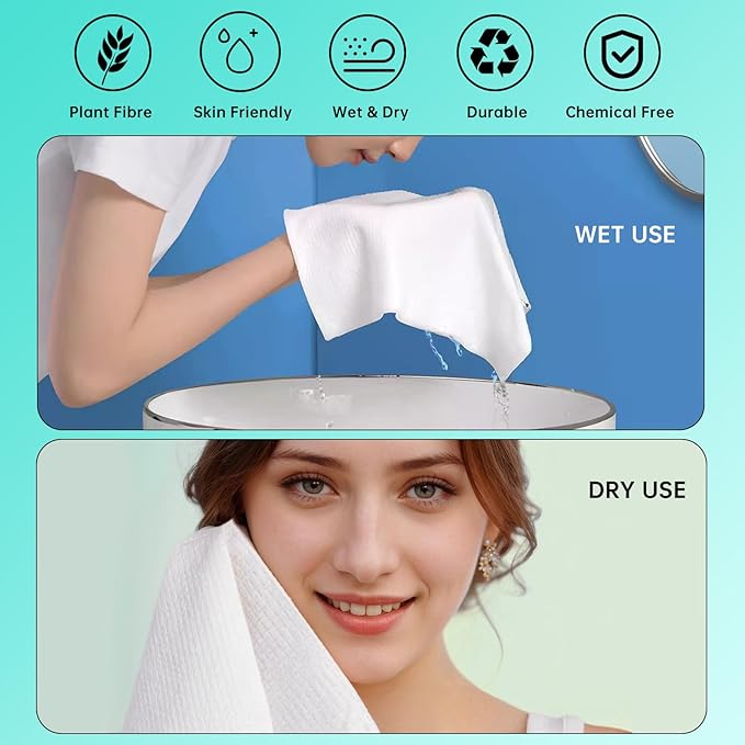 ONLYCARE Disposable Face Towel, Biodegradable Face Towels, Makeup Remover Dry