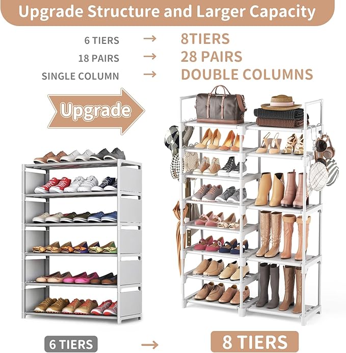 ROJASOP White Shoe Rack, Tall Metal Shoe Rack Organizer