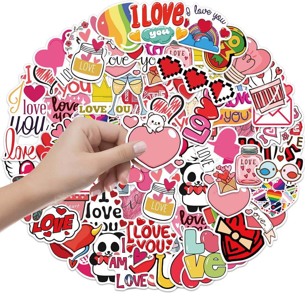 Valentines Stickers, 200 PCS Love Stickers, Valentines Sticker for Kids, Heart Sticker Crafts for Kids Classroom, Self-Adhesive Vinyl Waterproof Valentine's Day Gift Decal for Water Bottle Scrapbook