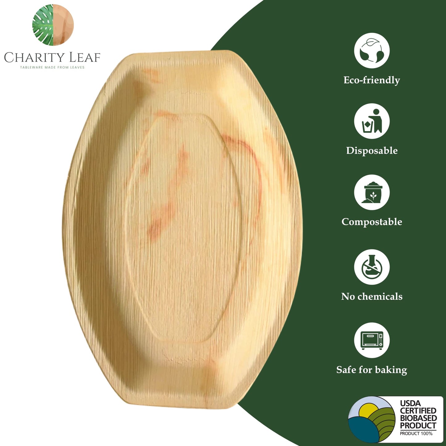 Charity Leaf Disposable Palm Leaf 13" x 9" Trays (25 pieces) Bamboo Like Serving Platters, Disposable Boards, Eco-Friendly Dinnerware For Weddings, Catering, Events